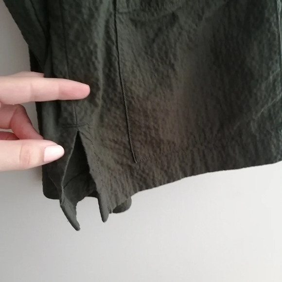 Eileen Fisher Organic Cotton Pucker Mandarin Collar Jacket Green Oversize XS - Picture 8 of 15